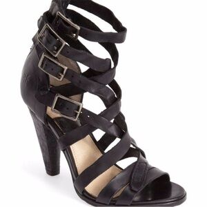 Frye Mika Leather Strappy Buckle Heels Sandals Size 9.5